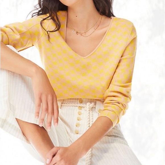 MAEVE Anthropologie Houndstooth V-Neck Pullover Sweater - Picture 8 of 10